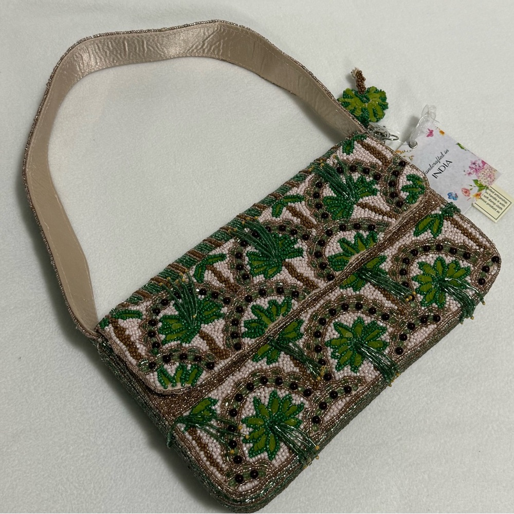Handcrafted In India Beaded Palm Trees Bag With Palm Tree Charm - NWT